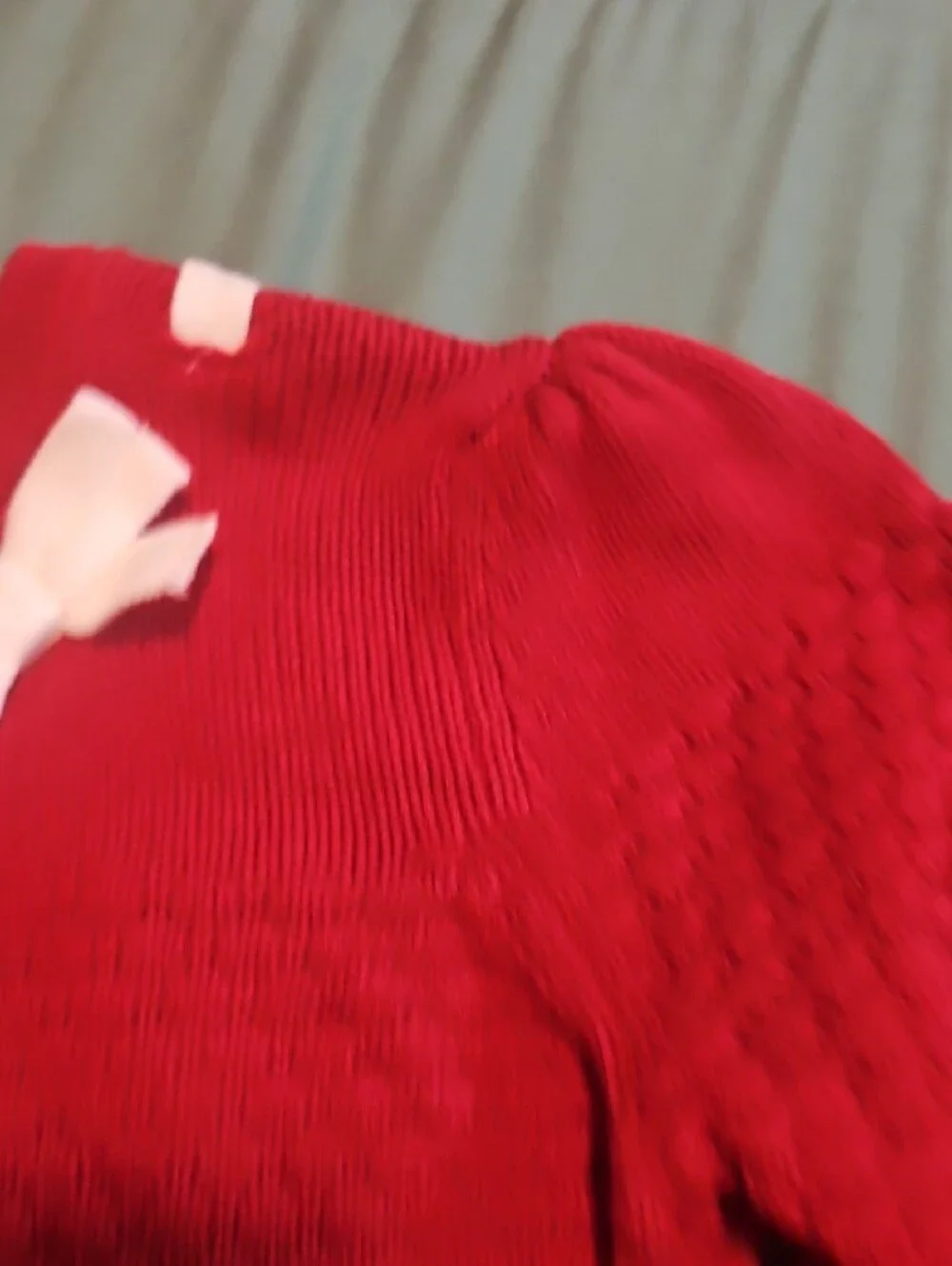 Gymboree Red Textured Crewneck Sweater with White Bow Accents - Size 7